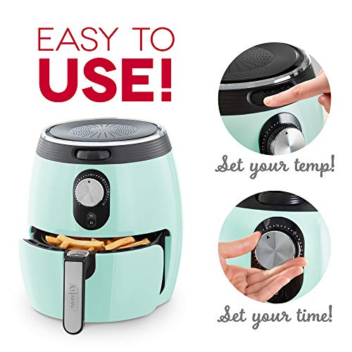 Dash Deluxe Air Fryer -Has AirCrisp® Technology - Adjustable Temperature Control & Auto Shut-Off Feature - Compact Nonstick Basket - 3 Quarts - Aqua