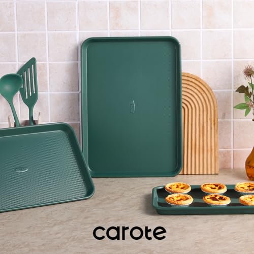 CAROTE 3-Piece Baking Pan Set - Bakeware Set, Baking Sheet Set Including 13 Inch 15 Inch 17 Inch Sheet Pan, Cookie Sheet for Baking, Deep Olive Green
