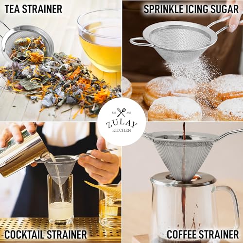 Zulay Kitchen 304 Stainless Steel Fine Mesh Strainer 3.35 in - Strainers Fine Mesh, Tea Strainers for Loose Tea - Perfect for Tea, Cocktails, Juicing, Drinks, Liquids, Matcha, Coffee & More