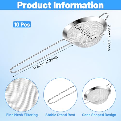 20 Pcs Stainless Steel Cocktail Strainer Bar Tool Set, 5 Pcs Hawthorne Strainer With Coil Spring & 5 Pcs 8CM Fine Mesh Cone Strainer For Bartender, Juice, Tea, Coffee, Home Bar Or Commercial Use
