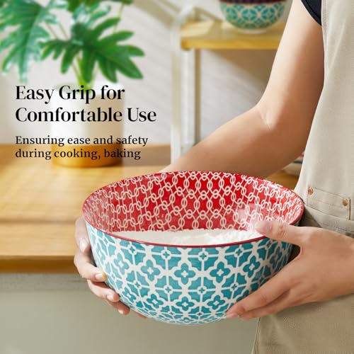 DOWAN Mixing Bowls, Ceramic Mixing Bowls for Kitchen, Colorful Vibrant Nesting Bowls for Cooking, Baking, Prepping, Serving, Salad, Housewarming Gift, Microwave Dishwasher Safe, 3.7/2/1 Qt, Set of 3