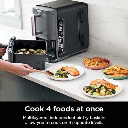 Ninja DoubleStack XL 2-Basket Air Fryer, Smart Cook System, DoubleStack Technology Cooks 4 Foods at Once, 10 QT, 6-in-1, Air Fry, Broil, Bake, Easy Meals, Easy Clean,Grey, SL401 (Renewed)