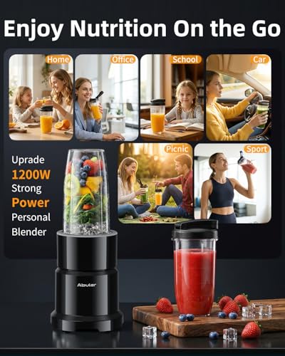 Blender for Smoothie, Abuler 1200W Personal Blender for Shake and Smoothies for Kitchen with 2 No-BPA 20oz Portable Cups, Single Serve Smoothies Maker Mixer for Juices, Nutritious Recipe