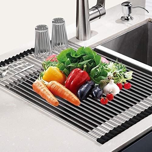 SunCleanse Roll Up Dish Drying Rack, Over The Sink Dish Drying Rack Kitchen Rolling Dish Drainer, Foldable Sink Rack Mat for Kitchen Sink Counter (17.8"x11.8")
