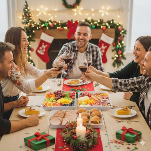 Lifewit Serving Tray for Party Supplies, Reusable Serving Platter for Catering, Snack, Fruit, Charcuterie, Appetizer, Plastic Food Trays, Hosting Essentials, BPA Free, White, 4 Pcs