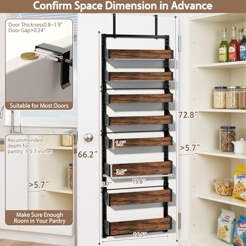 Stuvicient Over the Door Pantry Organizer: Pantry Organization and Storage with Hanging Basket - 8-Tier Adjustable Shelves Metal Spice Rack for Kitchen Laundry Room Bedroom & Bathroom