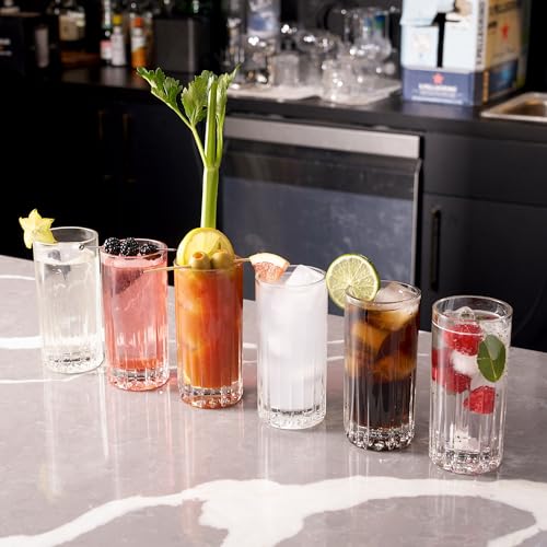 LEMONSODA Premium Crystal Cut Highball Glasses - 11.5oz Set of 6 - Crystal Cut Traze Collins Glass - Elegant Glassware Set - Housewarming Gifts - Drinking Glasses for Water, Cocktails, Juice