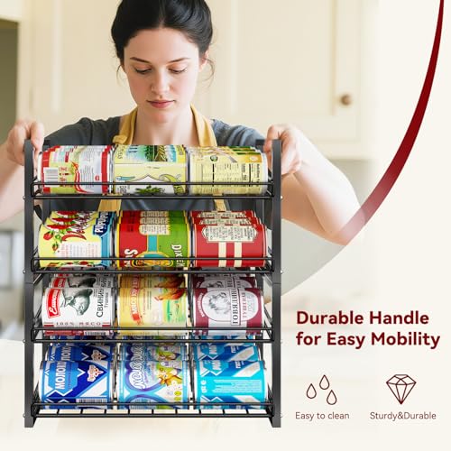 MWQ 2-Tier Stackable Can Organizer 2 Pack, Pantry Can Dispenser Holds Up to 48 Cans, Metal Wire Basket for Canned Food Soda Drinks, Black