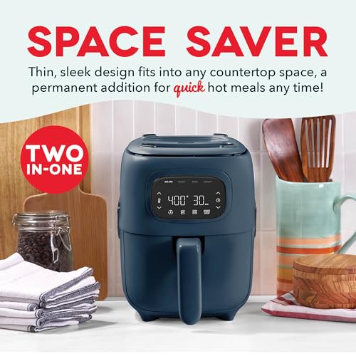 Dash Flip & Fry™ Digital 2-in-1 Grill & Air Fryer - Has AirCrisp® Technology - Digital Touchscreen, Ceramic Nonstick Grill Plate & Special Dehydrate Function - 3 Quarts - Navy