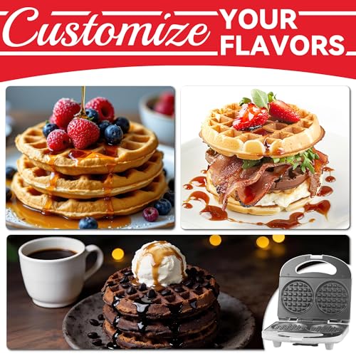 SugarWhisk Double Mini Waffle Maker Machine, Chaffle Maker, Waflera Electrica, Small Waffle Iron for Waffles, Keto Chaffles, Hash Browns, Cookies, 4 Inch