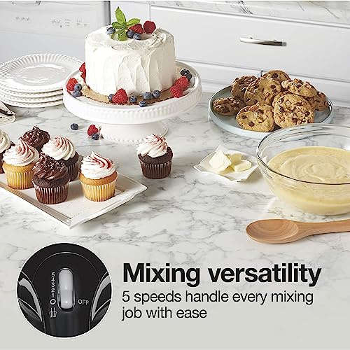 Proctor Silex Easy Mix 5-Speed Electric Hand Mixer with Bowl Rest, Compact and Lightweight, 215 Watts of Peak Power, Black (62511)