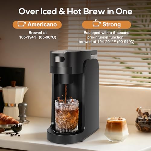SOPPY Single Serve Coffee Maker for K Capsule, 3 Seconds Instant Hot with Adjustable Temperature Control, Dual Brew Modes, Transparent Water Tank & Removable Stand, Fast Brewing Coffee Machine, Black