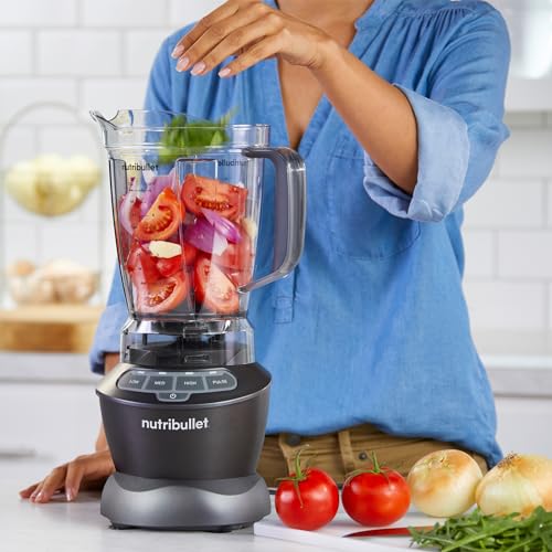 Nutribullet Full-Size Blender Combo, Single-Serve & Large Capacity, 1200W, 64oz Pitcher, 32oz Cup, Extractor Blade, 3-Speed, Pulse, Smoothies, Soups, Sauces, Easy Cleaning, Dark Gray, NBF50500