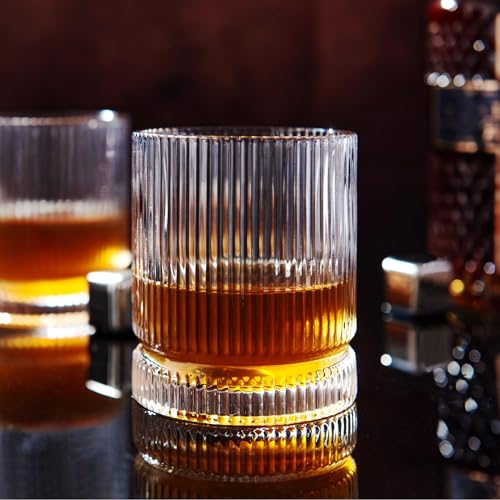 VUNDO Vintage Whiskey Glasses Set of 4, 12 oz Crystal, Luxury Gift Box