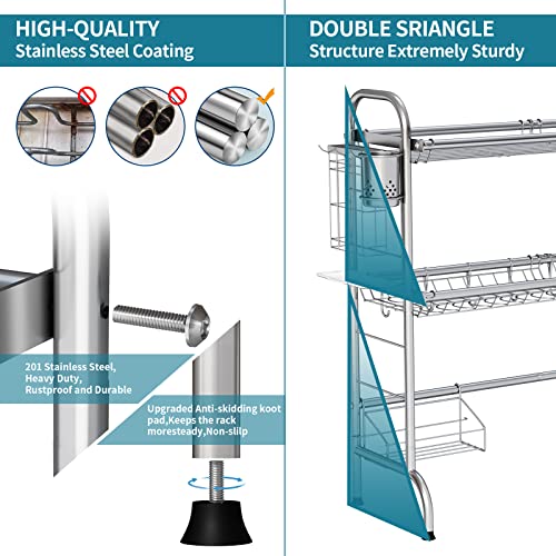 HOWDIA Stainless Steel 2-Tier Over The Sink Dish Drying Rack with Utensil Holder, Large, for Kitchen Counter