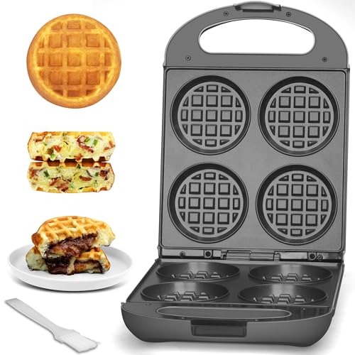 Baker's Friend Multi Stuffed Waffle Maker Thick, 4-Slice with 1.2'' Thick & 4'' Dia, Belgian Mini Waffle Maker