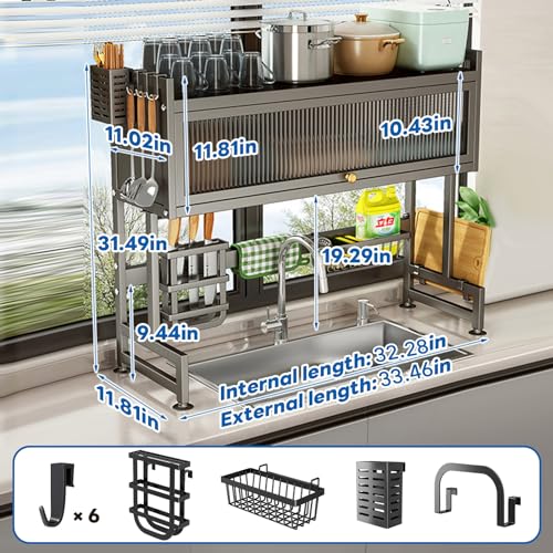 Hdrriozu Over the Sink Dish Drainer Drying Rack 3 Tier with Cover