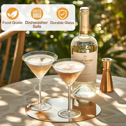 Qipecedm Martini Glasses Set of 4, 9 oz Crystal Cocktail Glasses, Hand Blown Crystal Martini Glasses for Espresso Martini, Cosmopolitan, Gimlet, Home Bar, Party, Martini Glassware Gift Set (Stem)