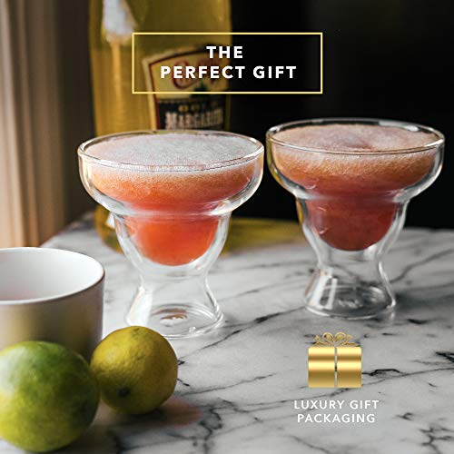 Dragon Glassware Margarita Glasses - 12 oz Clear Double Wall Stemless Margarita Glasses Set of 2 - Insulated Barware Set to Keep Beverages Hot or Cold Longer
