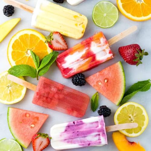 Miaowoof Homemade Popsicle Molds, 10-Cav Non-BPA Silicone Ice Pop Maker, with 50 Sticks, 50 Bags, 10 Reusable Sticks, Funnel, Brush and Ice Pop Recipe (Red)
