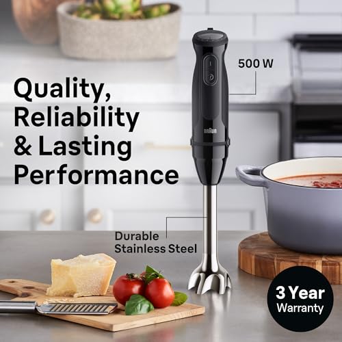 Braun MQ50202M MultiQuick Vario 5 Handheld Blender – 21-Speed Stick with Turbo Boost, Stainless Steel Blades, EasyClick System, 500W, Chopper, Whisk, Masher – Immersion Blender for Smoothies