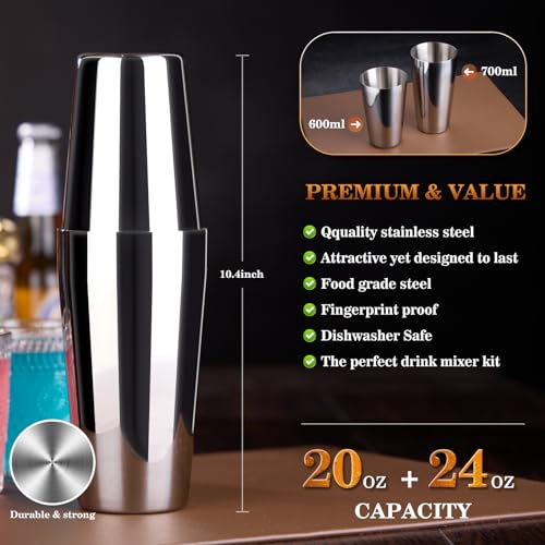 Cocktail Shaker Set Bartender Kit : 15-Piece Bar Tool Set with Acrylic Stand Bars Set with All Practical Bar Accessories, for Drink Mixing, Bar, Home, Lounge & Party, Silver
