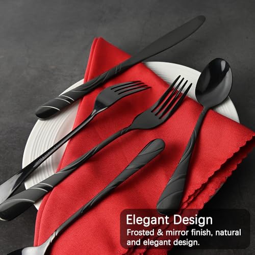 Black Silverware Set for 8, 18/0 Stainless Steel 40-Piece Frosted & Mirror Finish Flatware Set, Modern Cutlery Set for Wedding Restaurant Housewarming Party Event Serving For 8