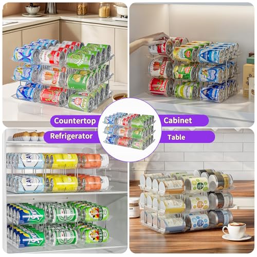 Can Organizer for Pantry, Upgraded Thickened Modular 3-Tier Combinable Can Storage and Beverage Dispenser Rack,Canned Food Organizer Rack Holds 36 Cans, Clear Can Holders for Pantry and Fridge
