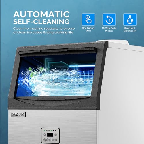 ROVSUN 110LBS/24H Commercial Ice Maker Machine with 50lbs Storage Bin, Freestanding/Countertop Ice Machine with 2 Water Inlets, Ice Scoop & Water Filter for Home Office Restaurant Bar Cafe Use