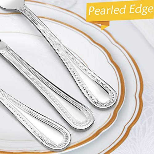 HaWare Silverware Set, 60-Piece Pearled Edge Stainless Steel Flatware for 12, Beading Tableware Cutlery Utensil for Home, Mirror Polished, Dishwasher Safe