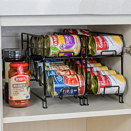SUFAUY Beverage Can Dispneser Organizer, Stackable Shelves for Storage for Pantry, Black- 2 Pack
