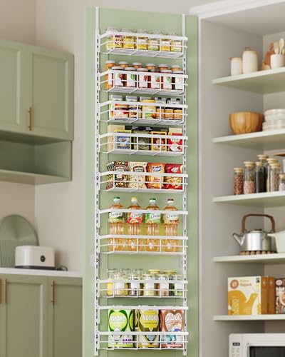 Apinol 8-Tier Over The Door Organizer Metal Hanging Spice Rack, White