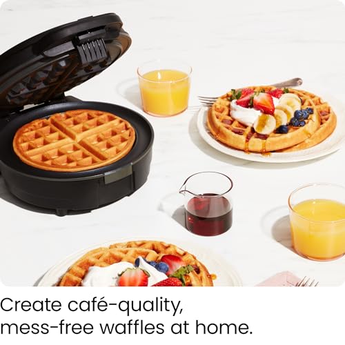 Chefman Anti-Overflow Belgian Waffle Maker w/Shade Selector, Temperature Control, Mess Free Moat, Round Iron w/Nonstick Plates & Cool Touch Handle, Measuring Cup Included, Black