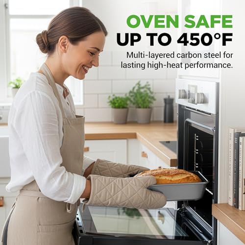 NutriChef 8-Piece Nonstick Stackable Bakeware Set - PFOA, PFOS, PTFE Free Baking Pans Set w/Non-Stick Coating, 450°F Oven Safe, Round Cake, Loaf, Muffin, Wide/Square Pans, Cookie Sheet (Gray)