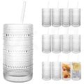 Dingerjar Upgraded Large Capacity 16 oz/480 ml Hobnail Glasses Drinking Set of 12 - Heavy Vintage Glassware