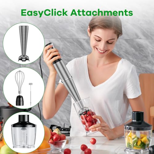 Turelar Immersion Blender Handheld Corded Hand Blenders Set 1100W, Trigger Variable Speed 5 in 1 Stick Emulsifier with Chopper, Whisk and Frother for Soup, Baby Food and Smoothies,Black