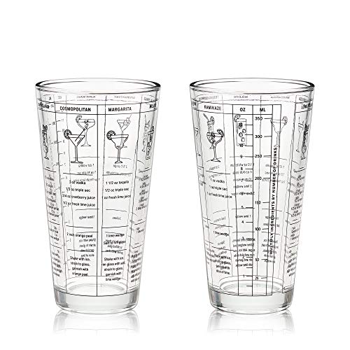 True Glass Cocktail Shaker with 7 Classic Recipes and Measurements for Cold Brew Cocktails, Home Bar Accessories, Bar Tools, Bartender Gifts, Hosting Essentials, 13.5 oz, Set of 1, Clear