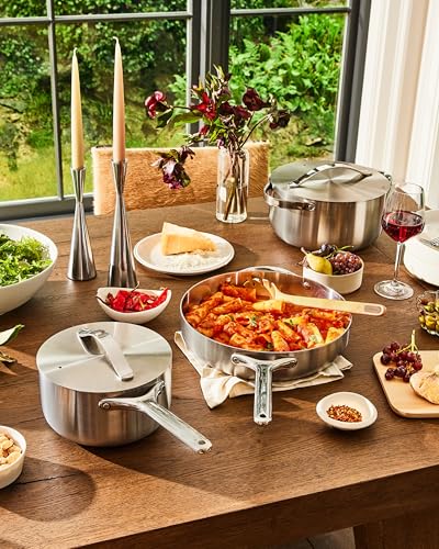 Caraway Stainless Steel Cookware Set – 12 Piece 5-Ply Stainless Steel Pots and Pans Set - Includes Fry, Sauce, Sauté Pan, Dutch Oven, and Space-Saving Storage - Non Toxic, PTFE & PFOA Free