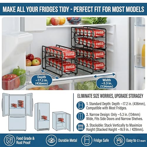 CANYAVE Soda Can Organizer Storage Rack, 2 Pack Stackable Beverage Soda Can Dispenser Organizer Holder for Refrigerator, Cabinet, Pantry (Black)