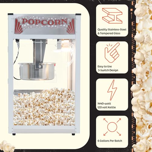 Majestic Popcorn Machine - 16oz Stainless Steel Kettle Makes up to 96 Cups - Electric Popcorn Popper Machine with Scoop, Measuring Cups, Serving Bags and Buckets by Superior Popcorn Company