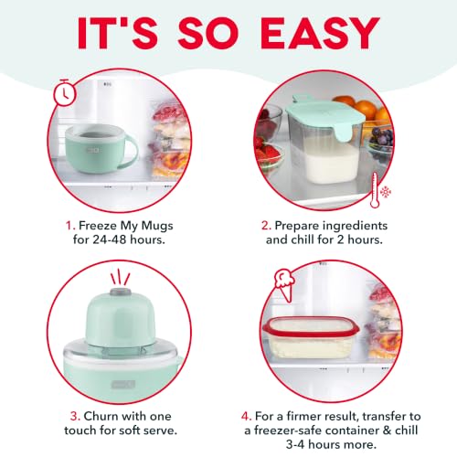 Dash My Mug Ice Cream Maker - Makes Single Serving of Gelato, Frozen Yogurt, Sorbet & More - Easy to Clean & Use - Aqua, 2 Bowls