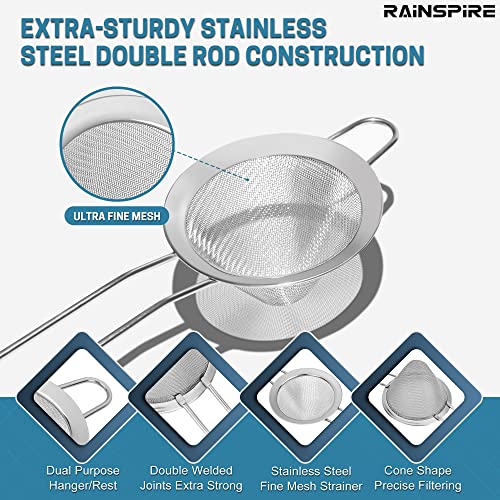 Upgraded 3.3" 304 Stainless Steel Fine Mesh Strainers for Kitchen, Cocktail Strainer Tea Coffee Juice Strainer Food Strainer Mini Sieve Strainer, Silver