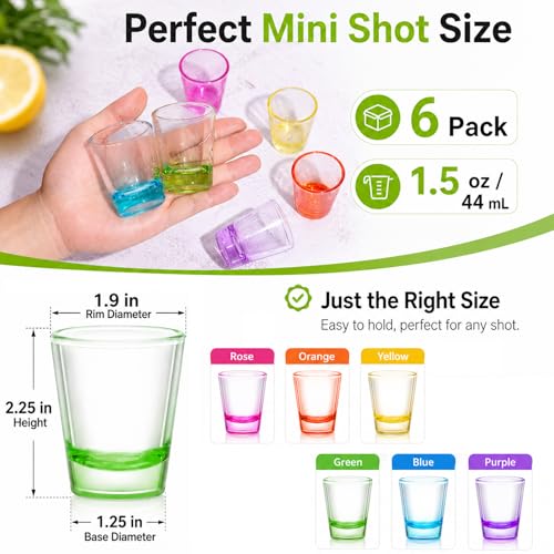 ZZYFGH 6 Pack Shot Glasses Set,1.5 oz Colorful Shot Glass with Heavy Base,Shot Glass for Vodka, Whiskey, Tequila, Espressos, Spirits & Liquors