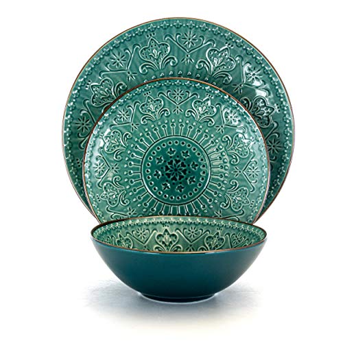Elama Sea Foam Mozaic 16 Piece Round Stoneware Dinnerware Set in Sea Green