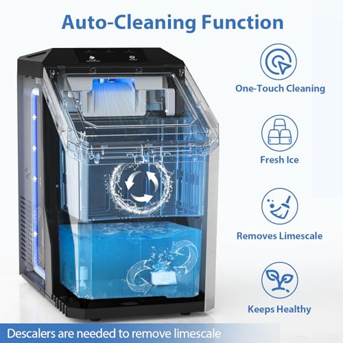 Aeitto Nugget Ice Maker Countertop, 55lbs/24H Ice Machine with 3.6L Water Tank&3.2Lbs Ice Basket, Self-Cleaning Pebble Ice Maker with Stainless Steel Housing for Home Office and Party, Silver
