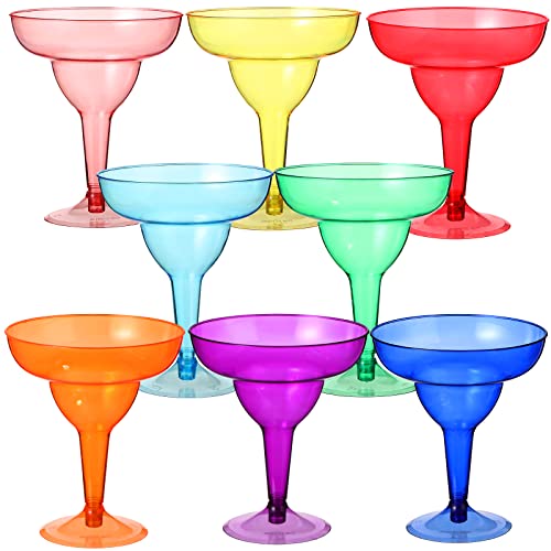 48 Packs Plastic Clear Margarita Glass Cups Bulk 8 Colors 12 oz Disposable Cinco De Mayo Party Decoration for Fun Taco Party and Mexican Decor, Neon Cocktail Cups for Carnivals, Dia De Muertos
