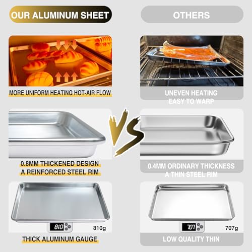 Commercial Quality Baking Sheet Pan Set, Natural Aluminum Cookie Sheet, Umite Chef Warp Resistant Baker's Half Sheet Pan, Large Thick Cookie Tray Pans for Baking, Roasting(2 Pack, 18X13In)