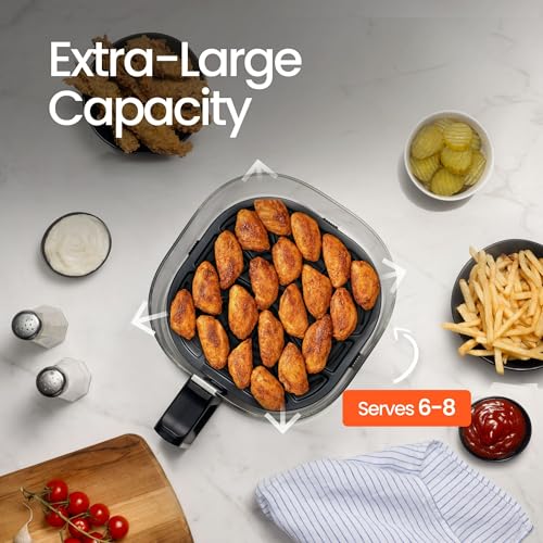 Gourmias 7-Quart Digital Air Fryer With Glass Basket, 12 One-Touch Presets, Oil-Free Crisp Technology, Touchscreen, Easy Clean, Large Family Capacity, Black