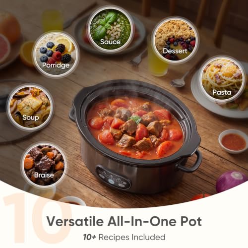 NEWBULIG Slow Cooker 8 Quart, Large Slow Cooker, Ceramic Nonstick Coating, 3 Adjustable Temp Multi Cookers with Dishwasher Safe Stoneware Pot & Tempered Glass Lid, 35in Tangle Free Cord Wrap, Black