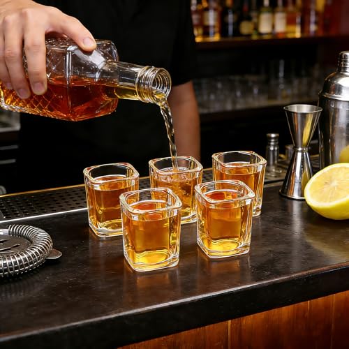 Flrolove 48 Pack Shot Glasses Bulk, 2.2 oz Clear Heavy Base Shot Glass, Whiskey Shot Glasses for Christmas Gift, Mini Square Shot Glass Set for Tequila, Vodka, Spirits & Liquors, Cocktail, Whiskey